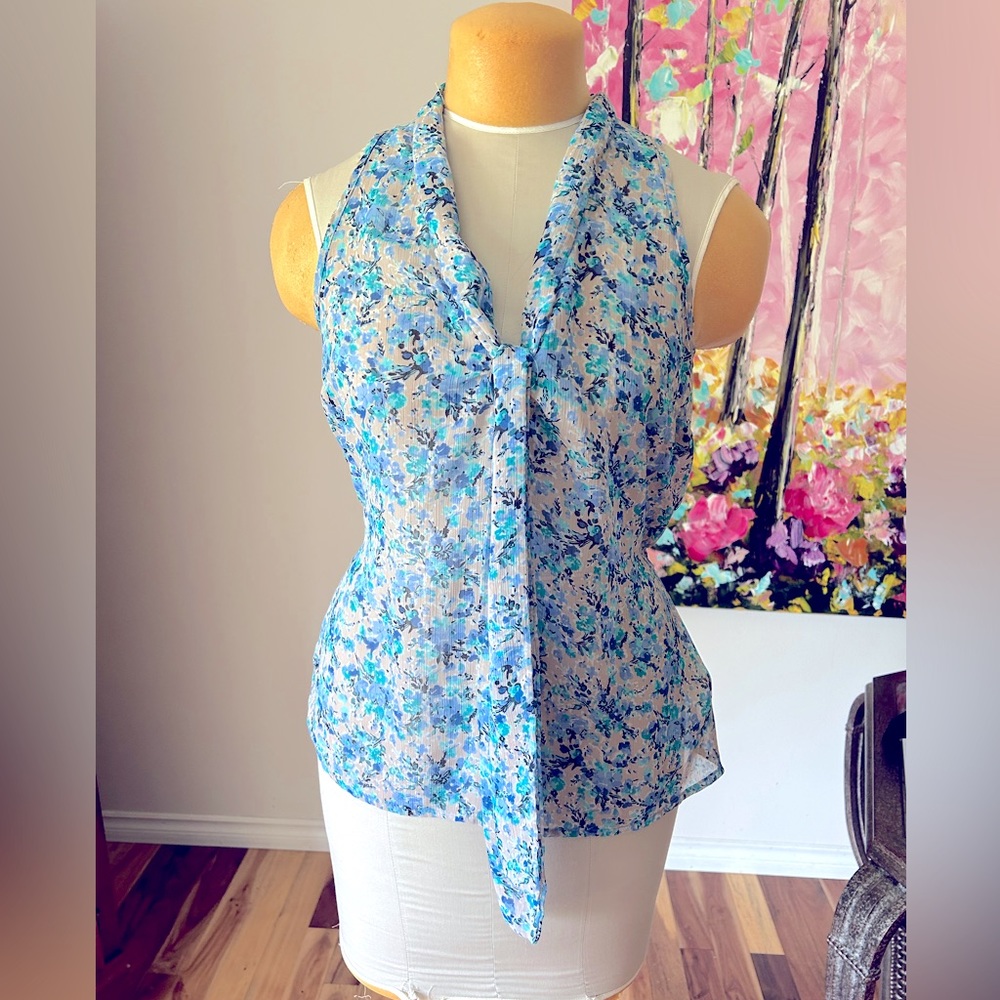 Ladies sleevless dressy blouse. Blue/purple/cream. Ripa. EUC (barely worn) Sz M